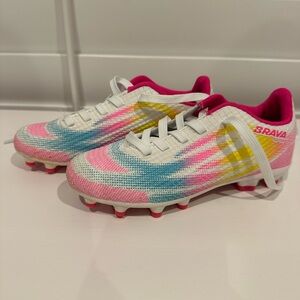 Brava Kids' Multicolor Soccer Cleats - White/Pink/Blue/Yellow Size 13